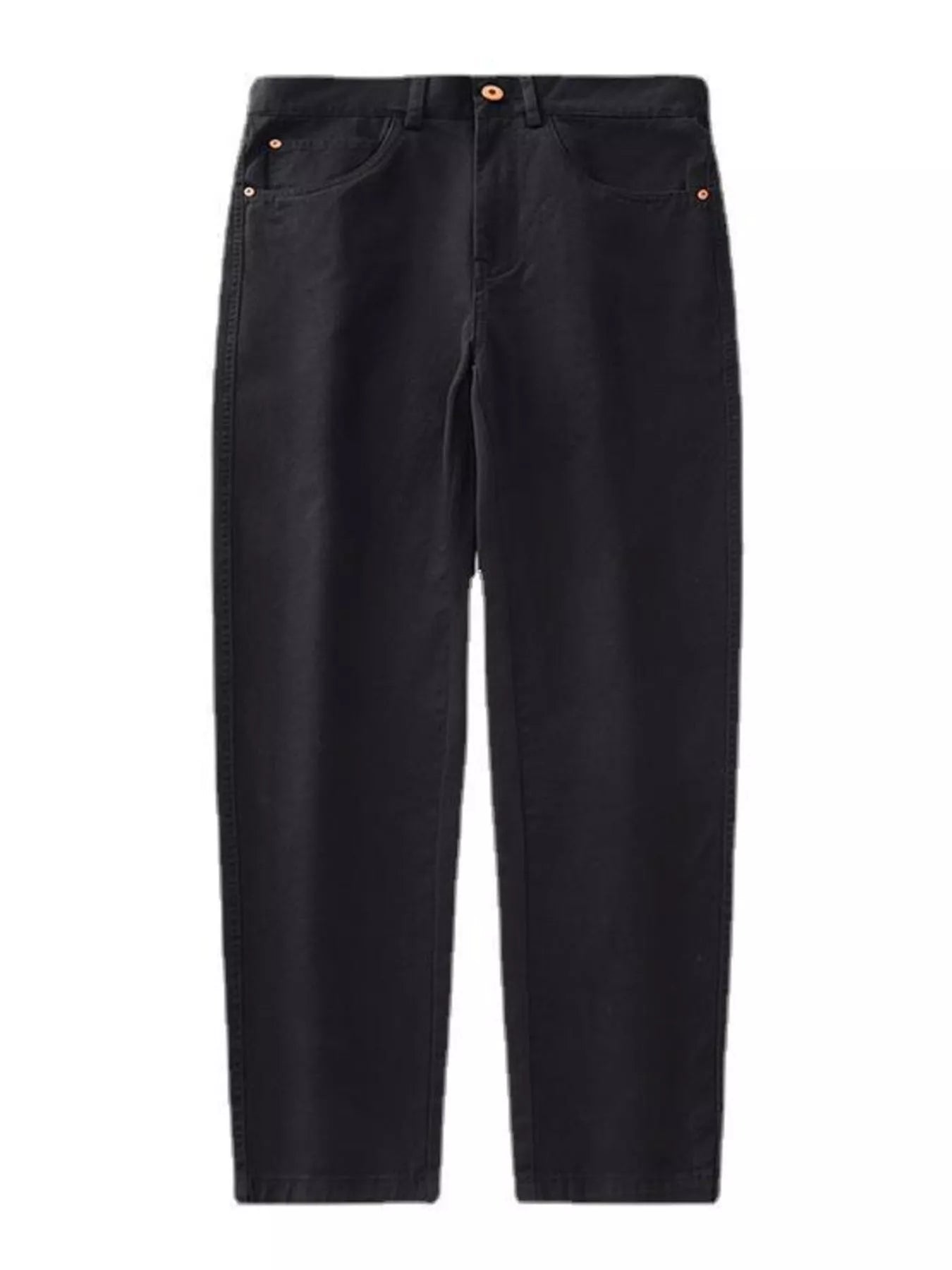 Black cotton pants with a relaxed fit and casual style