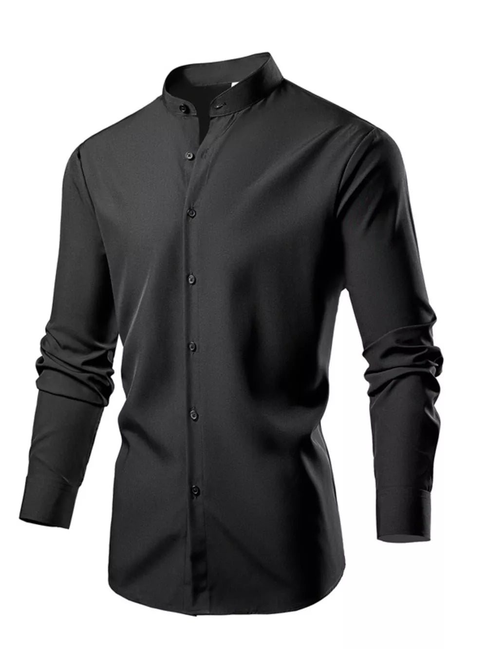 Button-down Slim Fit Long-sleeve Top in Black, fabric detail
