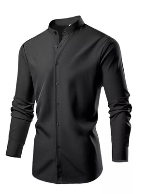 Button-down Slim Fit Long-sleeve Top in Black, fabric detail