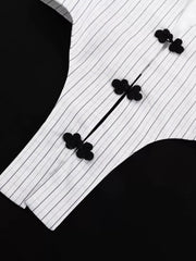 Pinstripe Cropped Blazer And Pleated Shorts Set in Light Gray, product detail