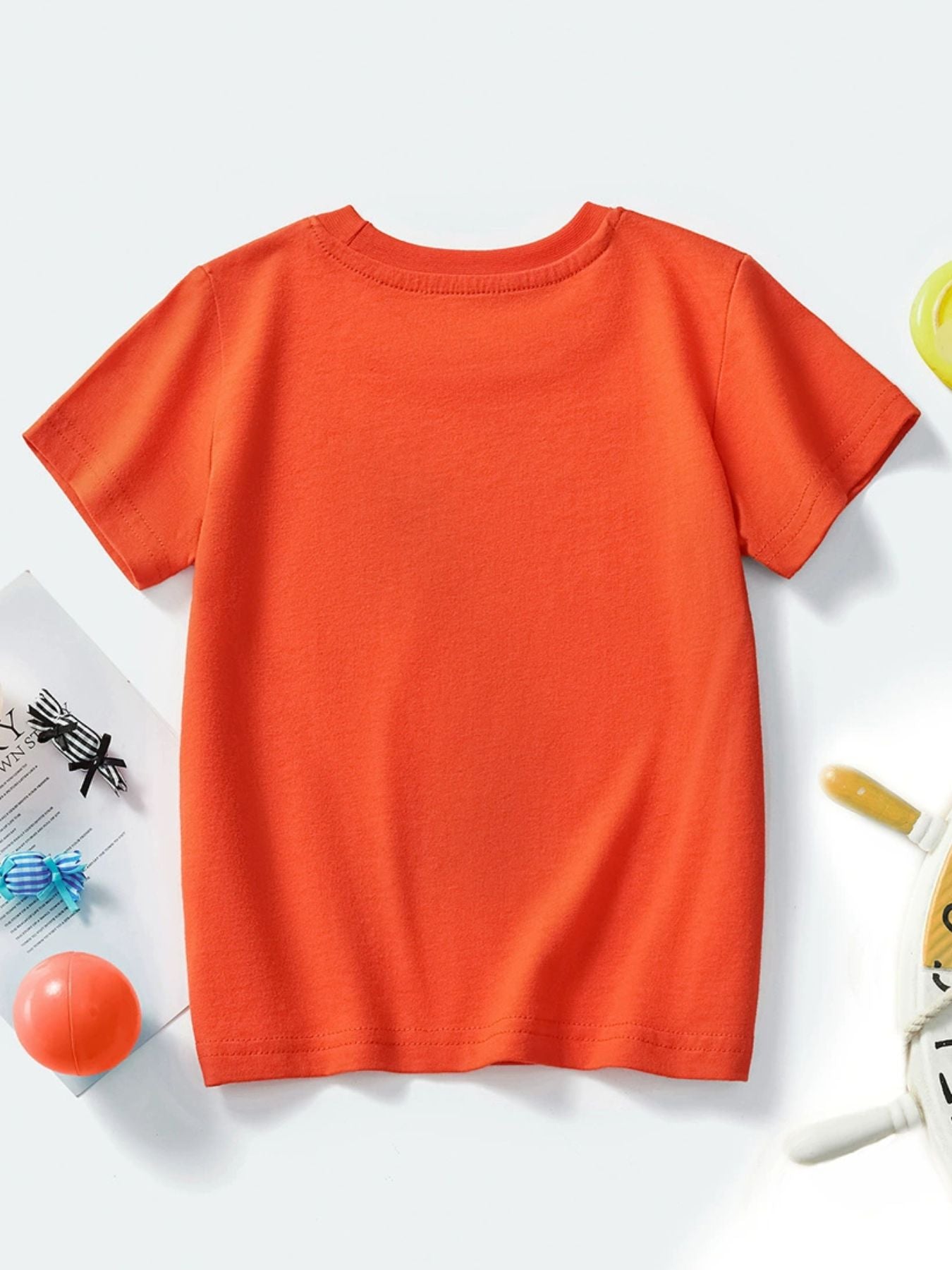 Kids tangerine cotton crew neck t-shirt with short sleeves