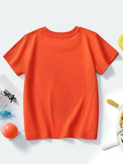 Kids tangerine cotton crew neck t-shirt with short sleeves