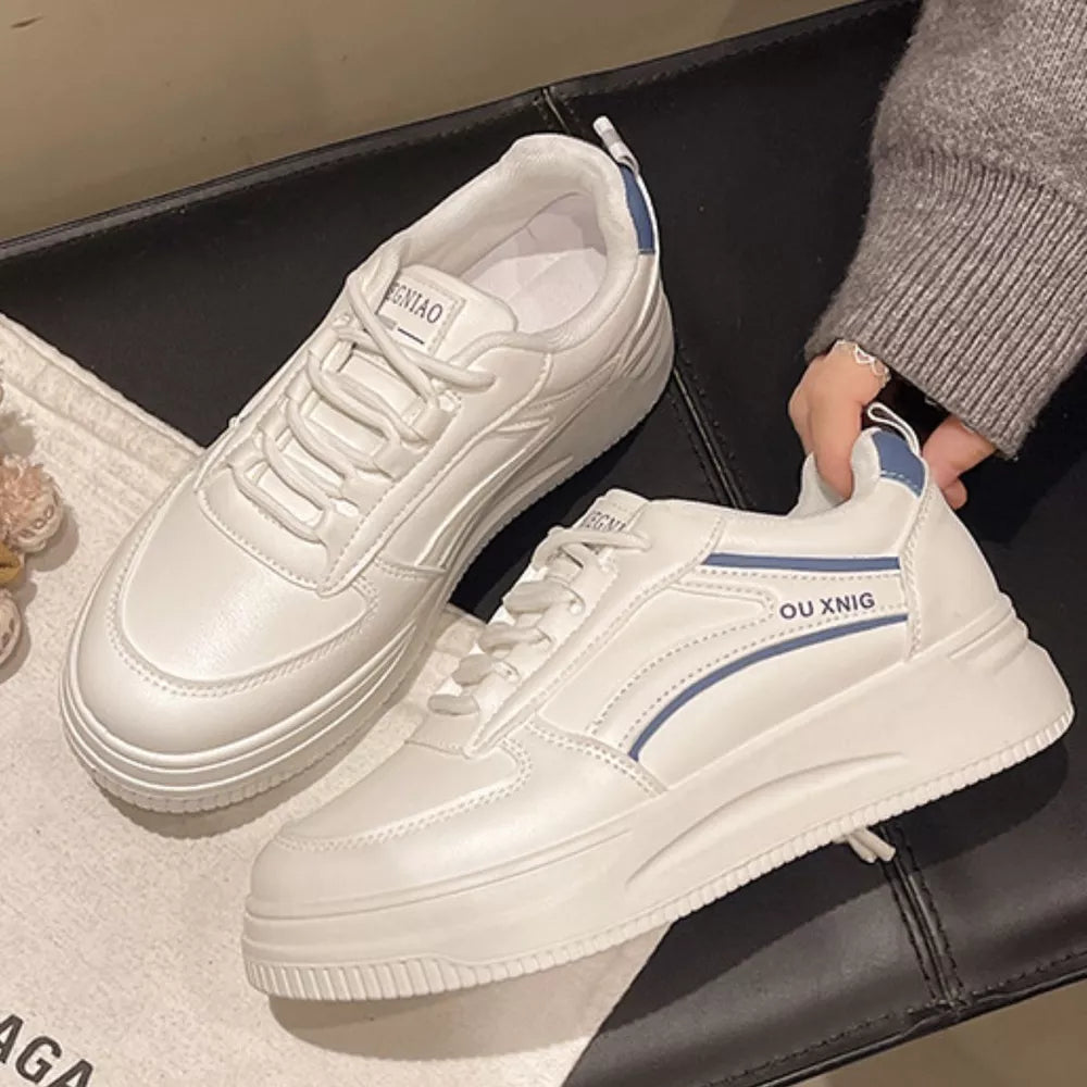 Classic Lace-up Platform Sneakers in Blue, fabric detail