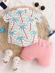 Children's Palm Tree Print T-shirt And Shorts Set in Caramel, view 16