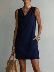 Chic Cowl Neck Mini Dress With Pockets