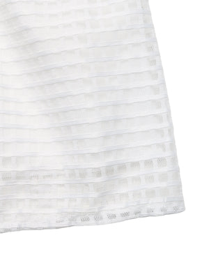 White strapless mini dress with a chic grid pattern and airy design.