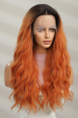 Sunset Ombre Lace Front Wig in Ginger/Brunette Root with wavy copper-orange hair.