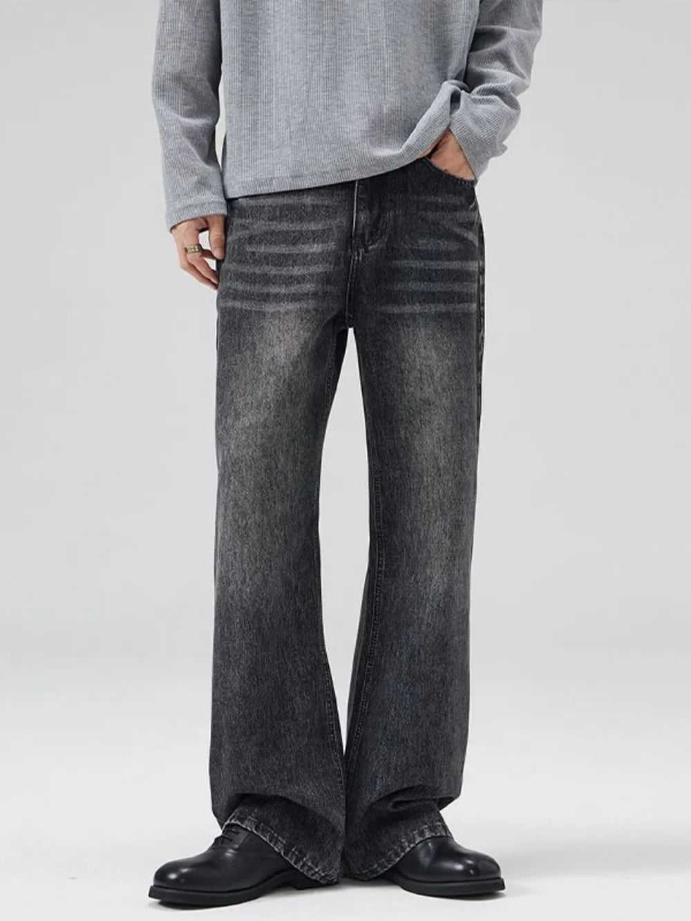 Men's Vintage Wash Flare Jeans Plus Size in Dark Gray, front view