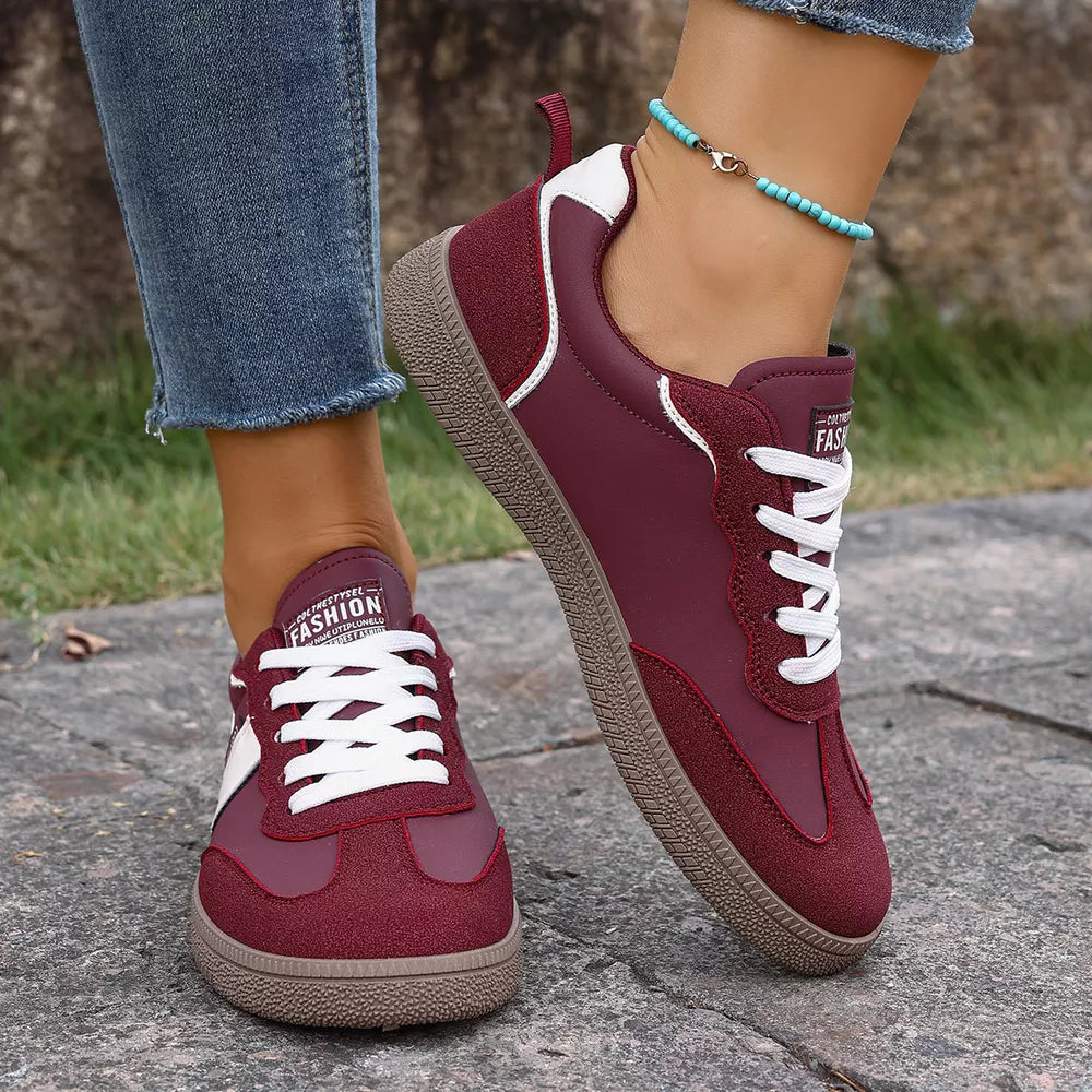 Round Toe Lace Up Sneakers in Wine Red, view 16