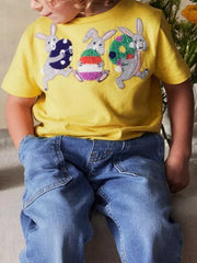 Toddler cotton blend t-shirt, white, with embroidered bunny.