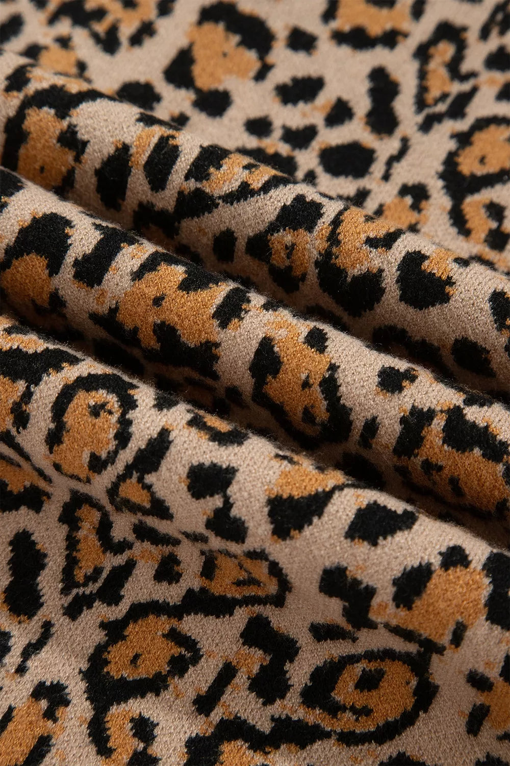 golden brown cardigan with button-front and leopard-print