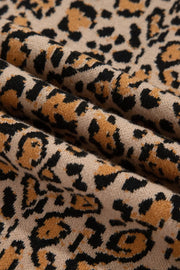 golden brown cardigan with button-front and leopard-print