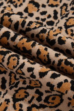 golden brown cardigan with button-front and leopard-print