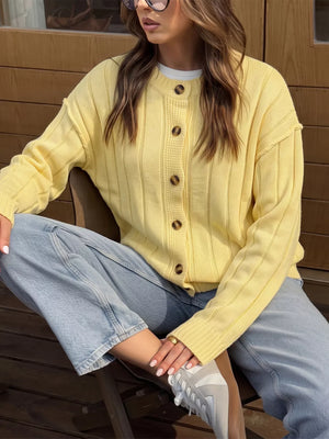 Button Up Dropped Shoulder Cardigan, model styling view