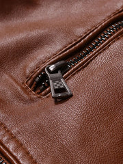Men's Plus Size Zip Up Motorcycle Jacket in Coffee, close-up detail