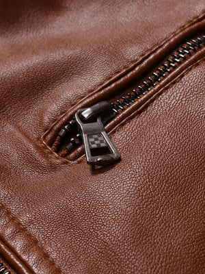 Men's Plus Size Zip Up Motorcycle Jacket in Coffee, close-up detail