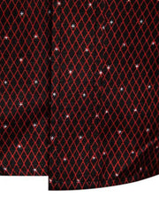 Men's black short sleeve shirt with red diamond pattern and white dots