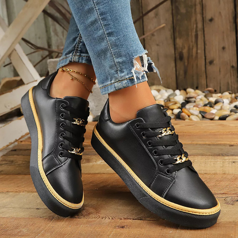 Round Toe Platform Sneakers in White, close-up detail