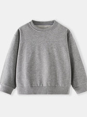 Gray crew-neck sweatshirt for kids, long sleeves, ribbed cuffs and hem