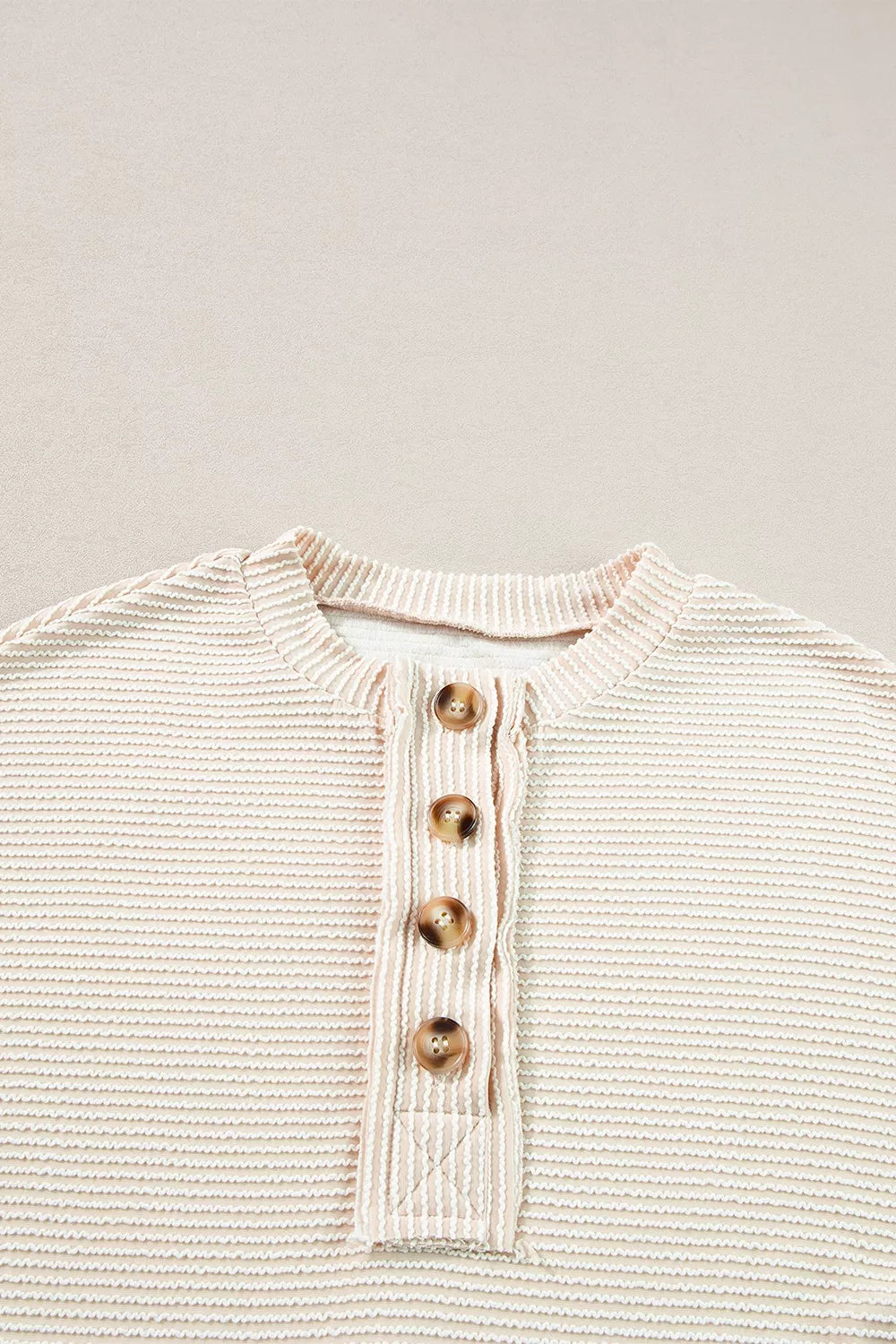 Corded Texture Lantern Sleeve Henley Sweatsuit in Ivory, editorial view