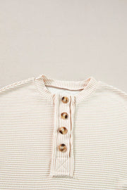 Corded Texture Lantern Sleeve Henley Sweatsuit in Ivory, editorial view