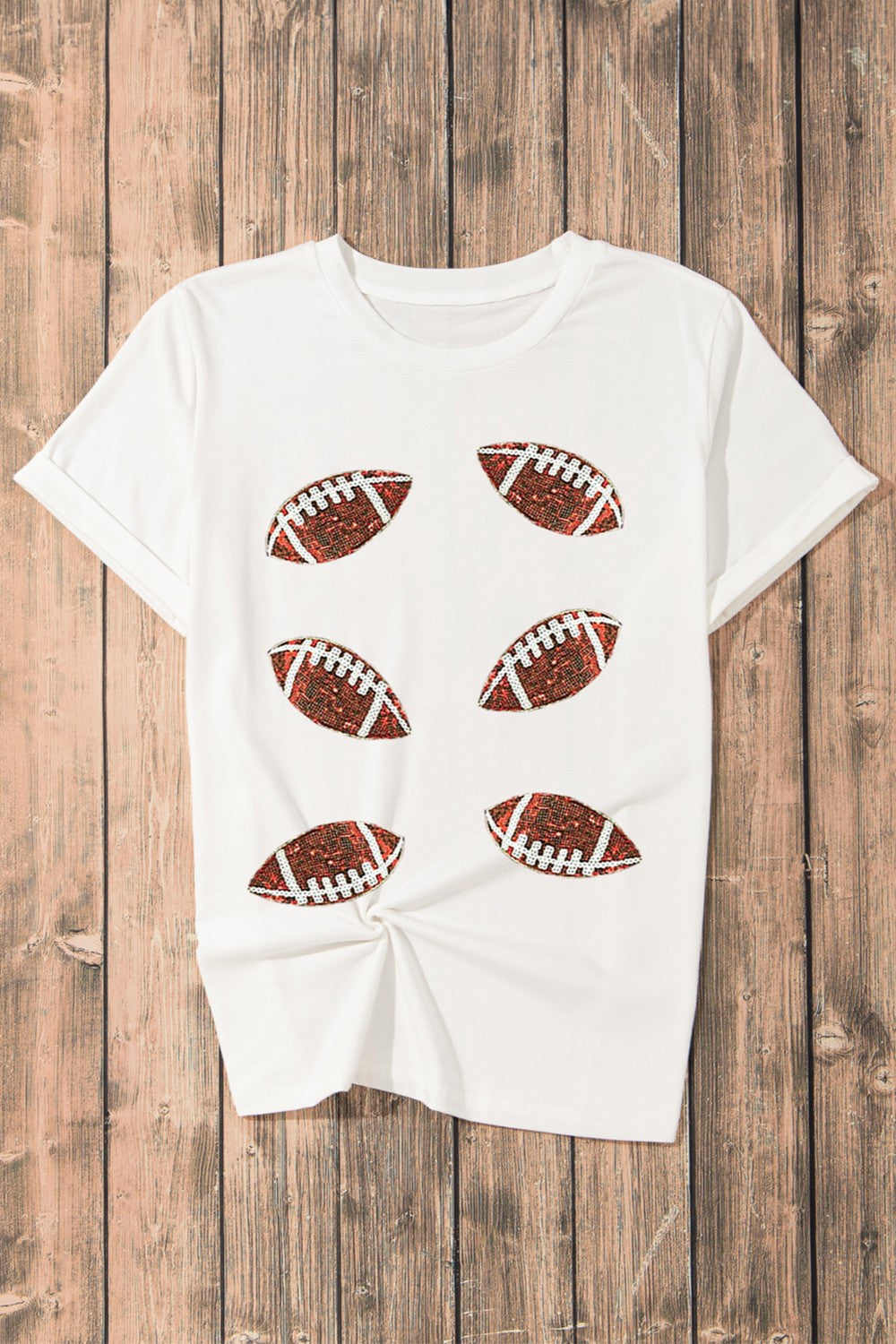 White t-shirt with sequin football graphic print