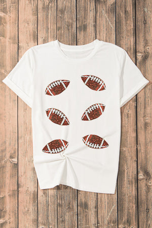 White t-shirt with sequin football graphic print