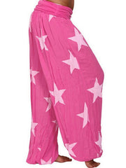 Hot Pink star print harem trousers with gathered waist