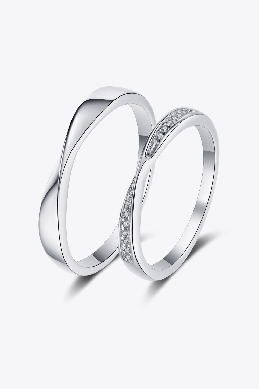 Ethereal Silver delicate band rings, one plain, one with pave diamonds.