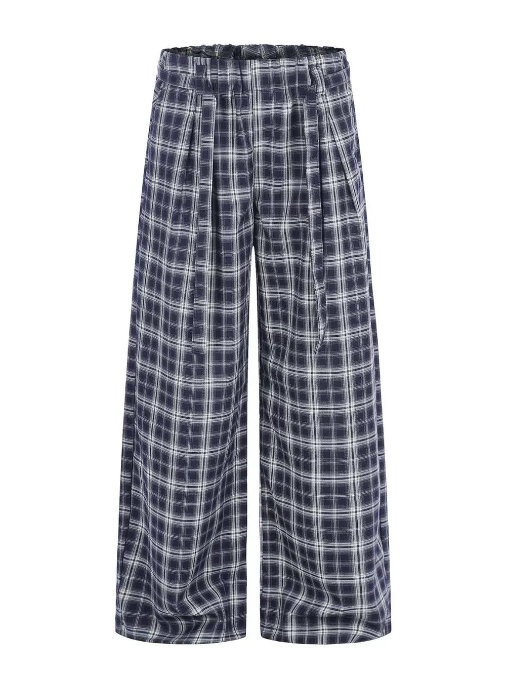 Men S Plaid Wide-leg Pants in Blue, front view