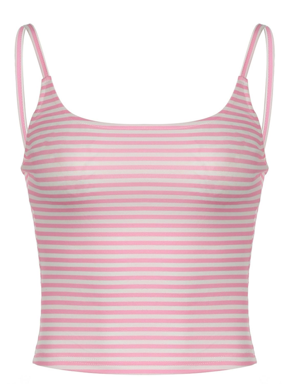 Pink stripe ribbed scoop tank top with thin straps