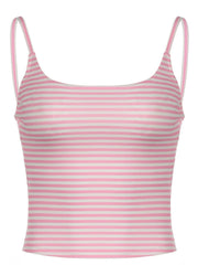 Pink stripe ribbed scoop tank top with thin straps