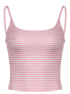 Pink stripe ribbed scoop tank top with thin straps