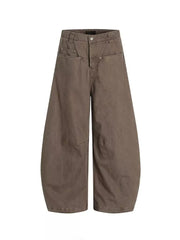 Brown men's wide-leg sweatpants with pockets and a relaxed fit.