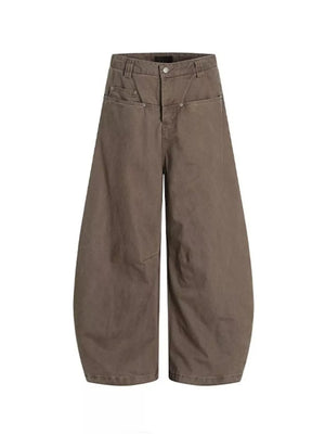Brown men's wide-leg sweatpants with pockets and a relaxed fit.