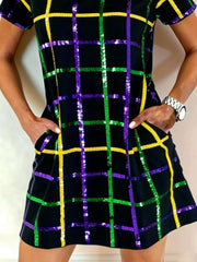 Full Size Plaid Short Sleeve Mini Dress in Multicolor, side view