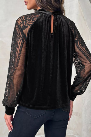 Solid Sheer Lace Velvet Blouse, fabric detail