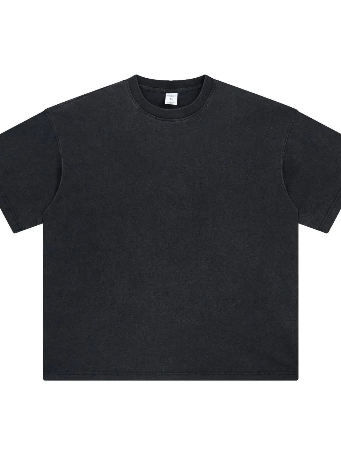 Oversized black washed cotton crewneck t-shirt with a relaxed fit and crew neckline.