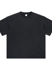 Oversized black washed cotton crewneck t-shirt with a relaxed fit and crew neckline.