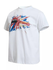 White cotton men's t-shirt with Rolling Stones graphic and Union Jack design