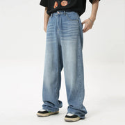 Oversized baggy denim jeans in medium wash with a relaxed fit.