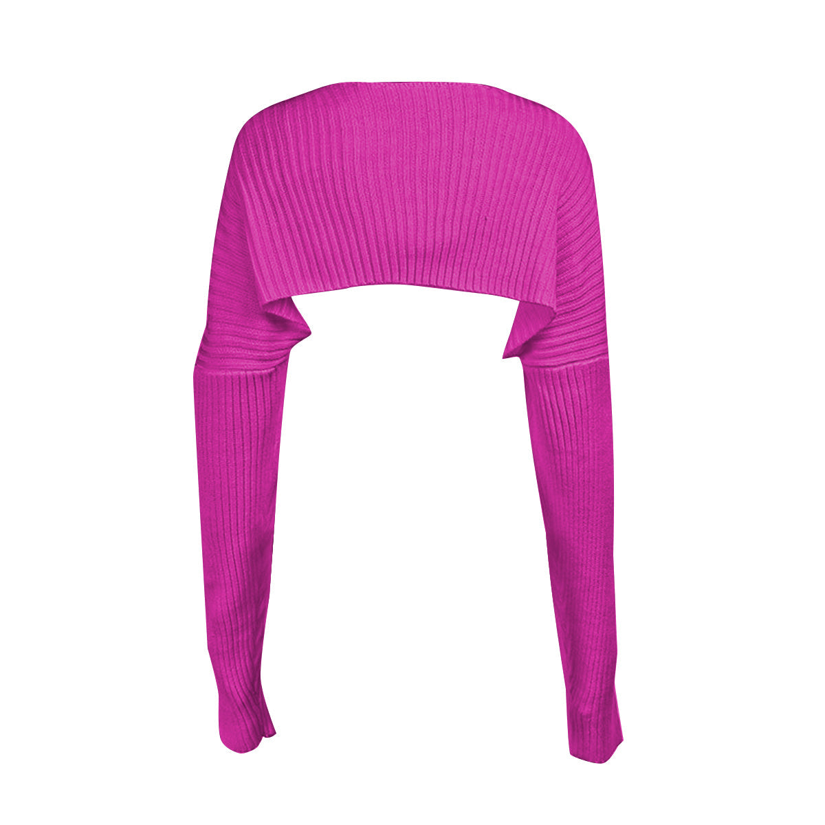 Hot Pink ribbed knit shrug with extended sleeves and a wide neckline