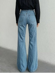 High-waisted Bootcut Jeans in Light Blue, close-up detail