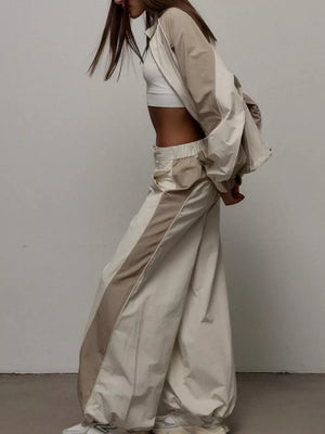Color Block Zip Up Outerwear And Pants Set in Grey, alternate angle