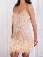 Sequined Feather Fringe Mini Dress