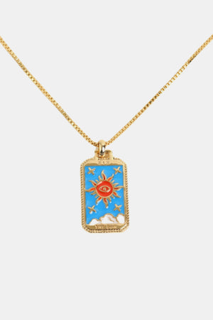 Celestial tarot pendant necklace with sun and clouds design, gold chain