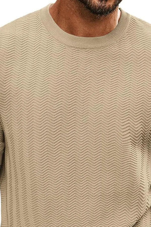 Chevron knit crew neck tee in Khaki with textured chevron pattern.