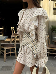 Ruffled Floral Mini Dress With Belted Detail