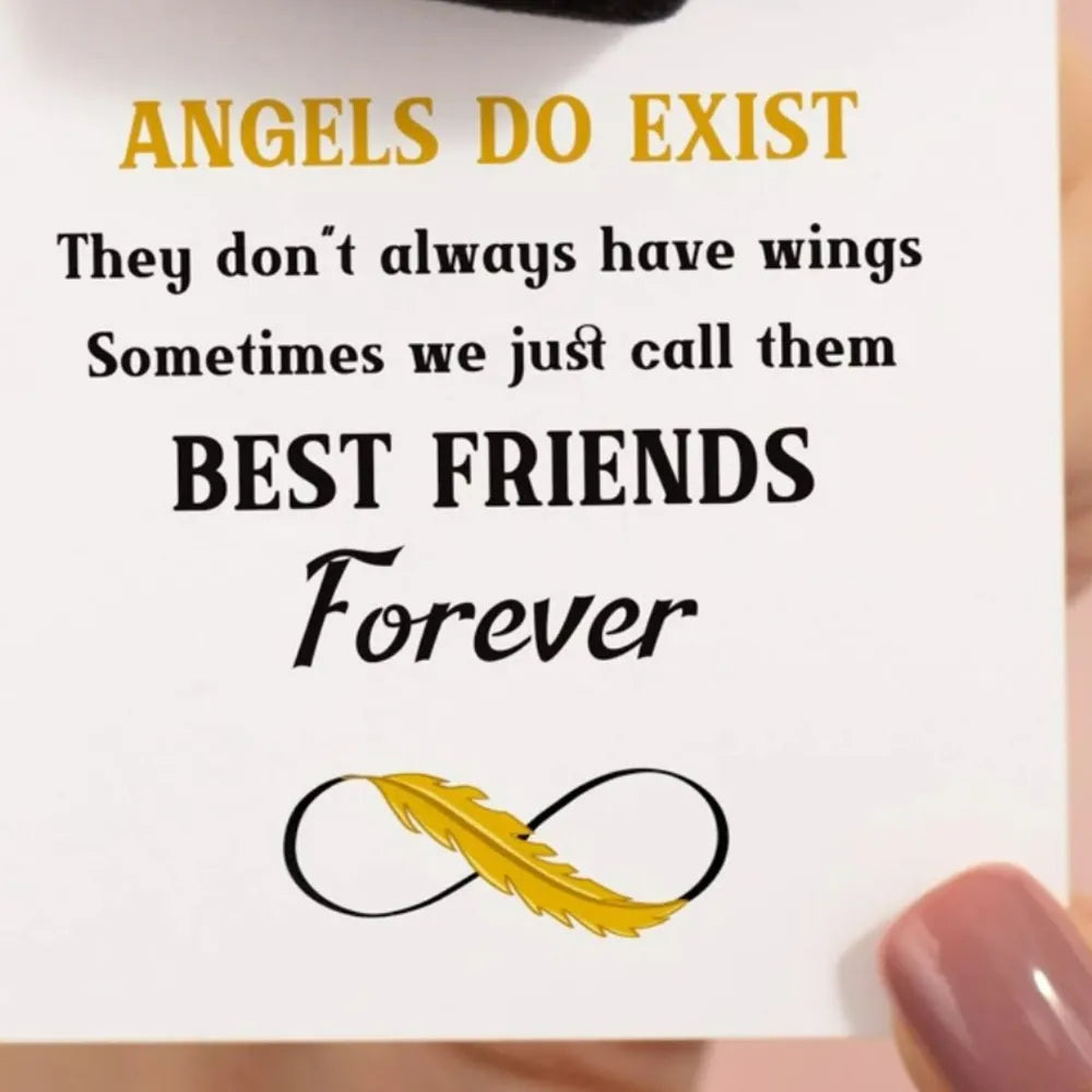 Gold infinity feather ring with "Best Friends Forever" text.