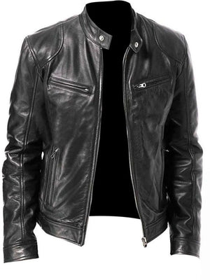 Men's Full Size Leather Biker Jacket in Blue, close-up detail